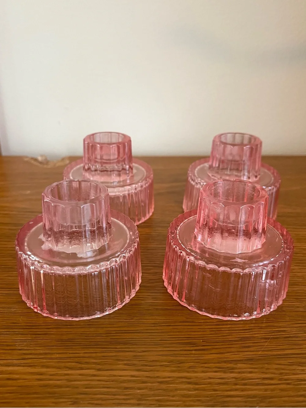 Set of 4 Pink Glass Candle Stick Holders